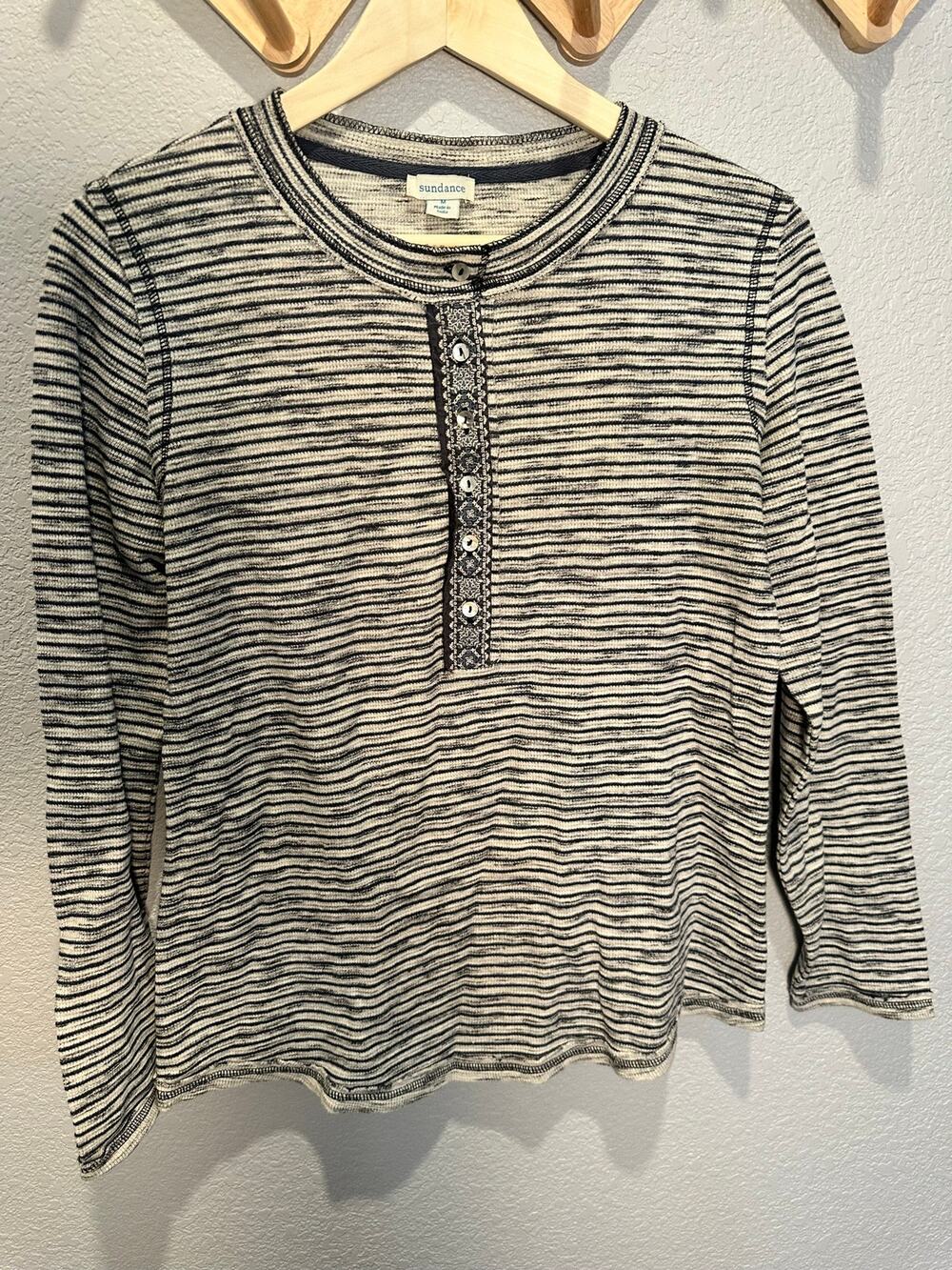 Sundance Striped Thermal Knit Long Sleeve Tee Size Med